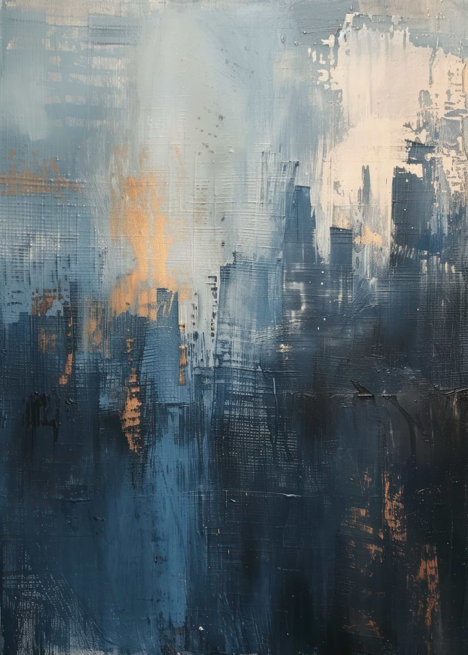 Abstract Blue and Gold Painting