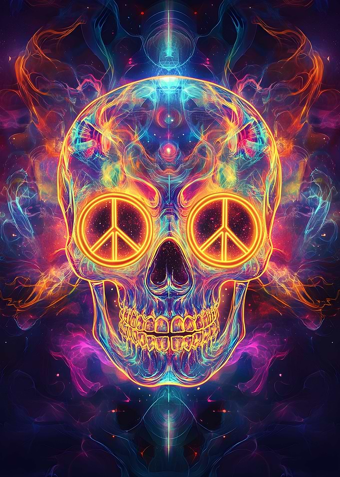 Skull with Cosmic Peace Signs Art