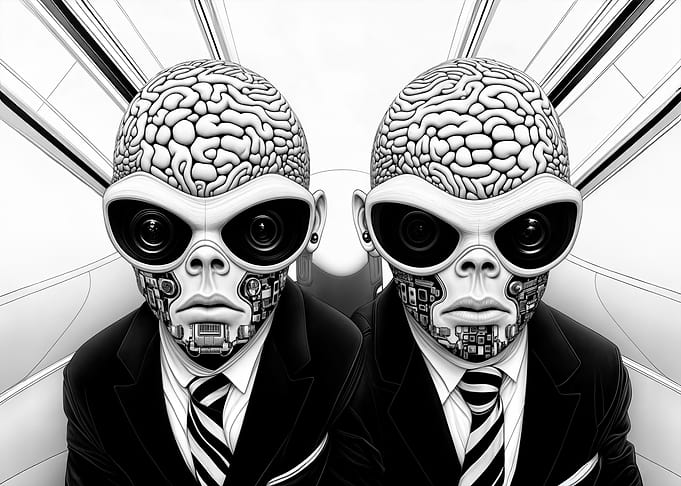 Alien Cyber Twins in Suits