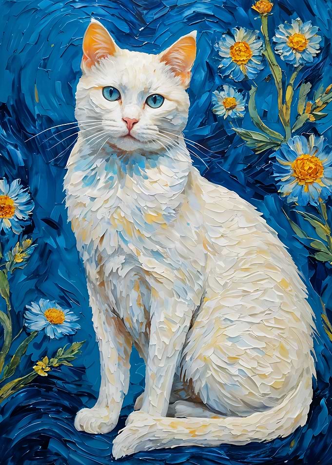 White Cat with Blue Eyes Painting