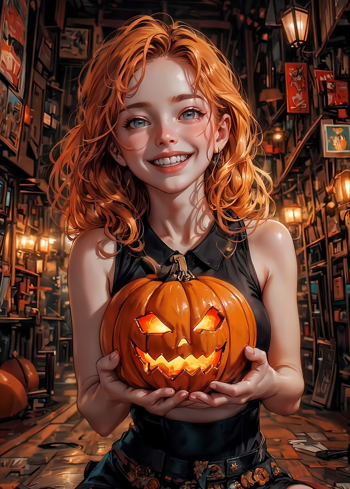 Smiling Girl with Pumpkin