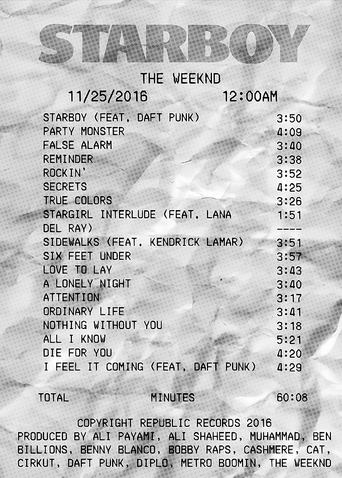 Starboy Album Tracklist