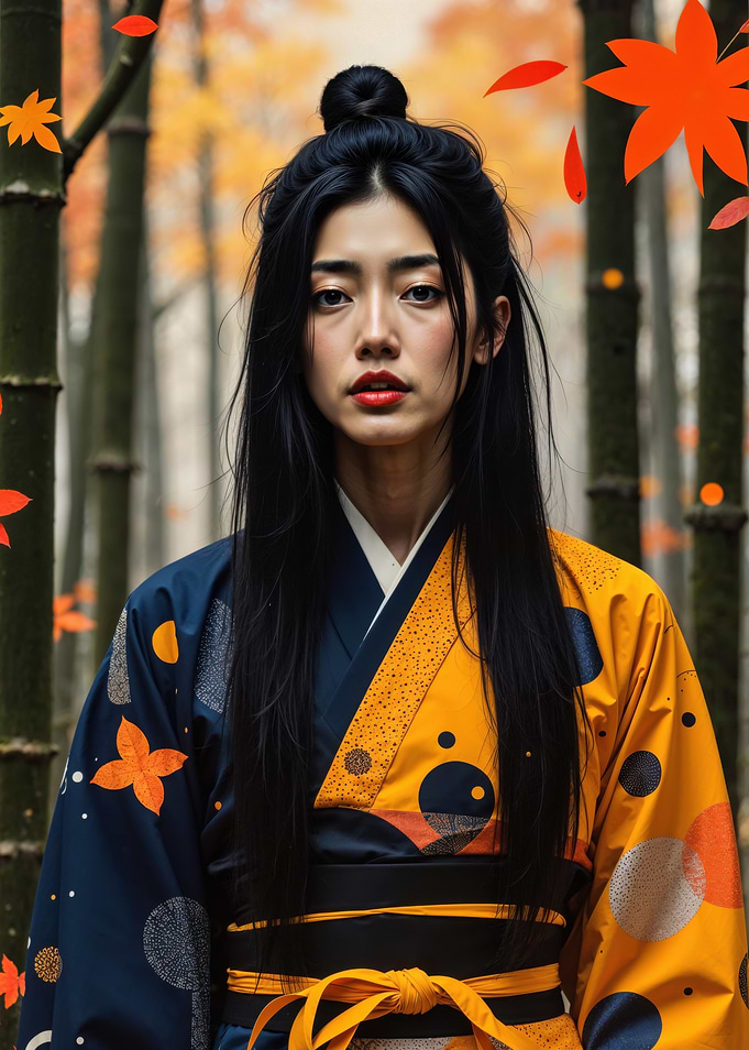 Woman in Kimono with Autumn Leaves