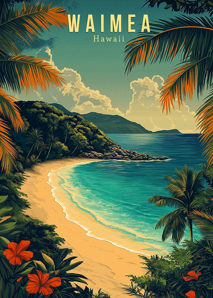 Waimea Bay Hawaii Travel Poster