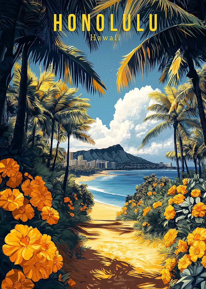 Honolulu Hawaii Travel Poster