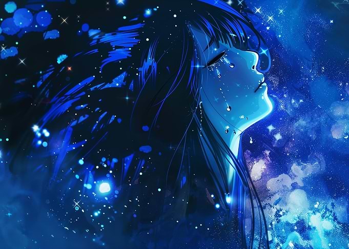 Anime Girl Crying in Space