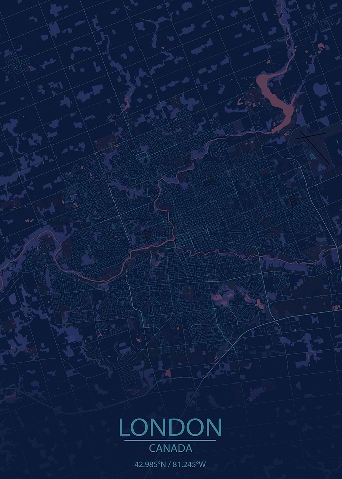 London Ontario Canada Blue and Purple City Map