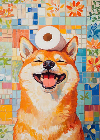Smiling Shiba Inu with Toilet Paper