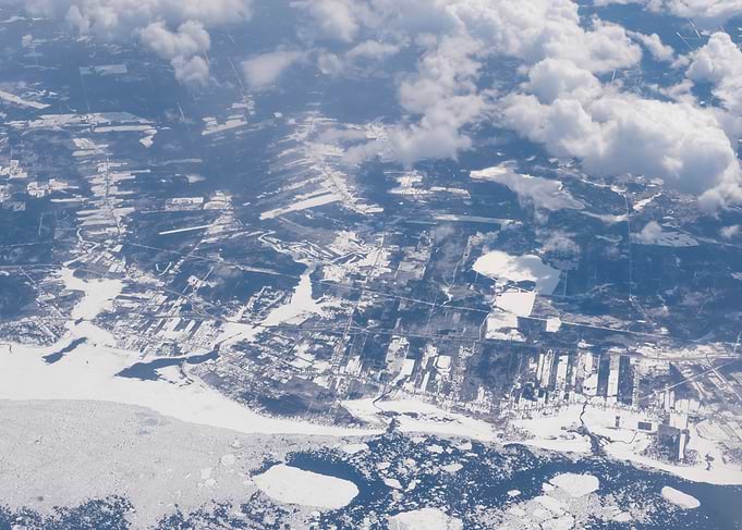 Aerial View of Snowy Landscape