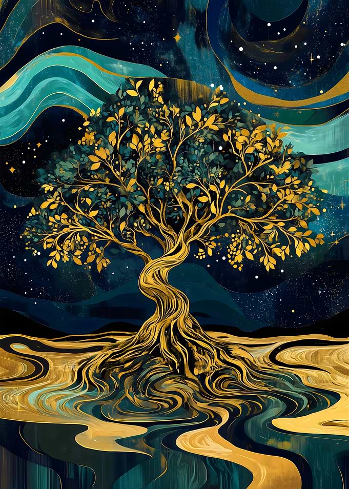 Golden Tree Night Sky