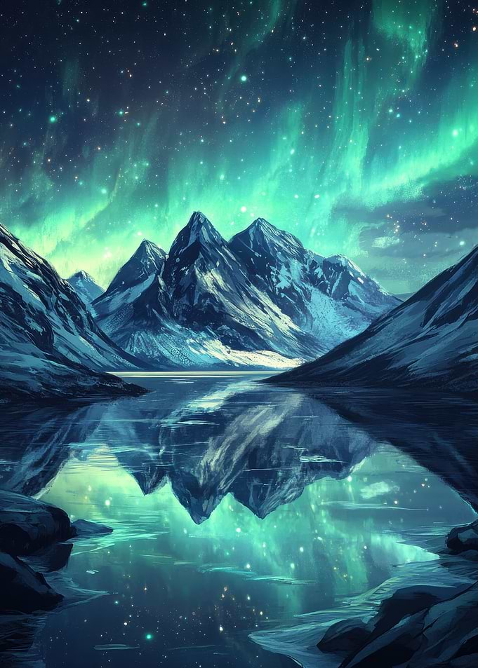 Northern Lights Mountain Lake