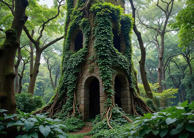 Stone Tower Overgrown with Vines