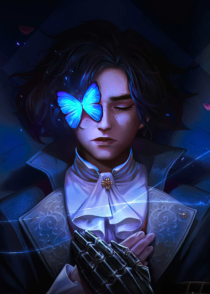 Blue Butterfly & Gloved Hand Lies Of P