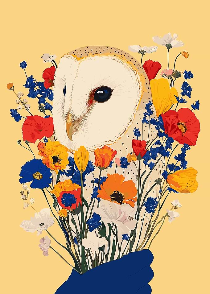 Owl in Flower Bouquet