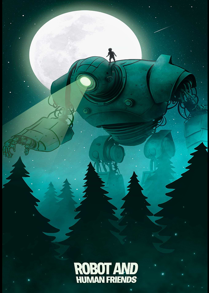 Futuristic Robot and Human Friends
