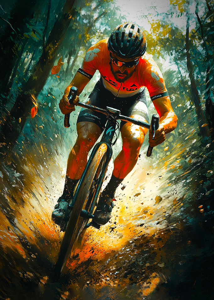 Cyclist Riding A Bike In Forest