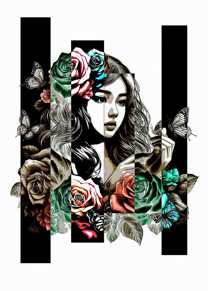 Woman with Roses and Butterflies