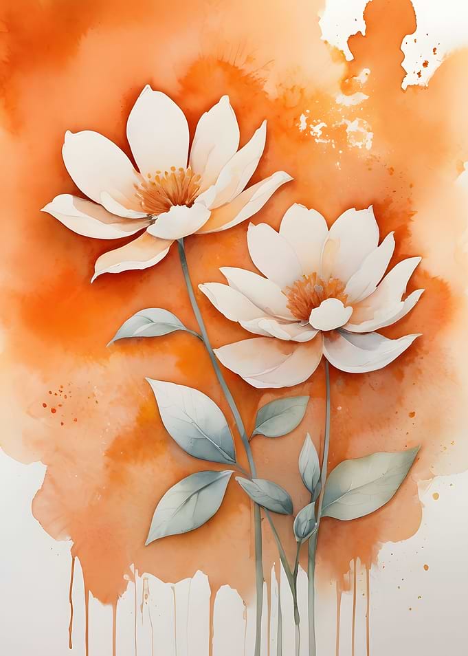 Orange Wash Floral Art