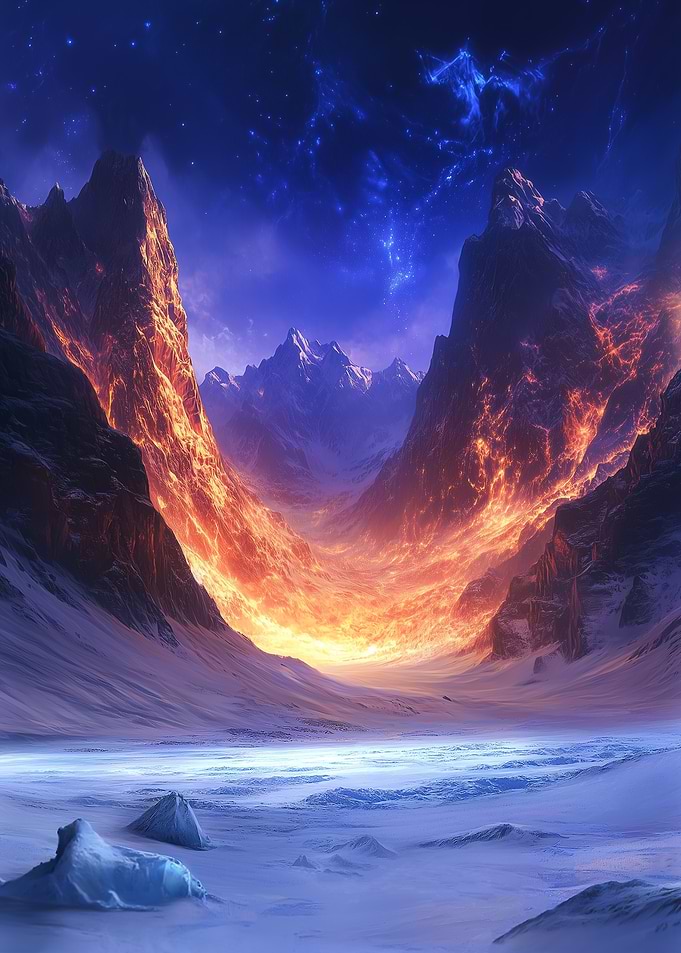 Fiery snow Mountain Valley