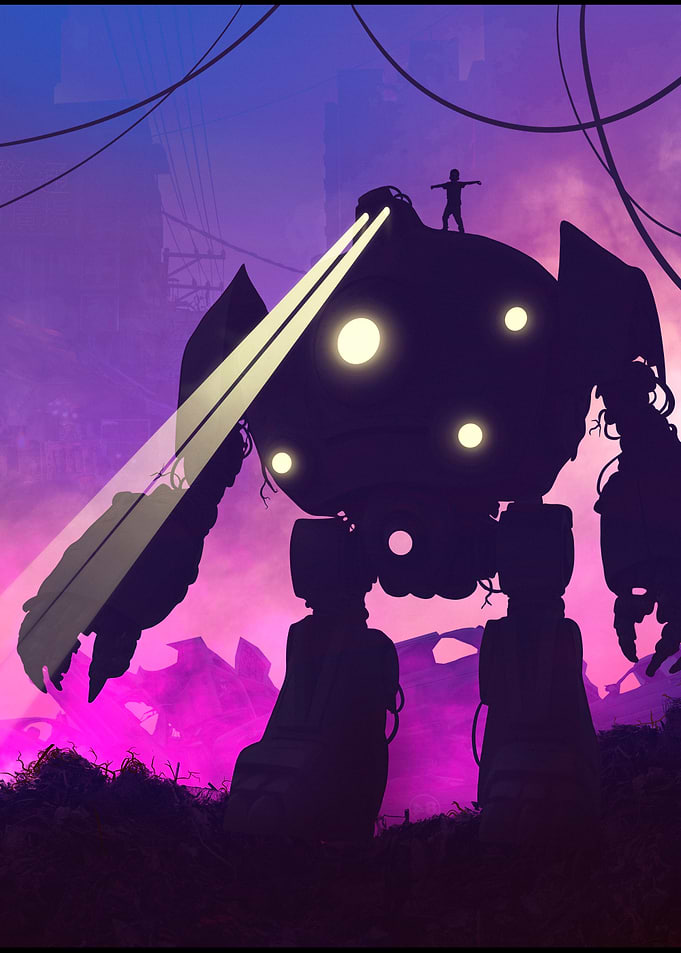 Giant Purple Futuristic Robot