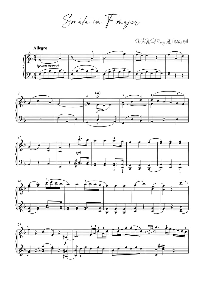 Mozart Sonata in F Major Sheet Music