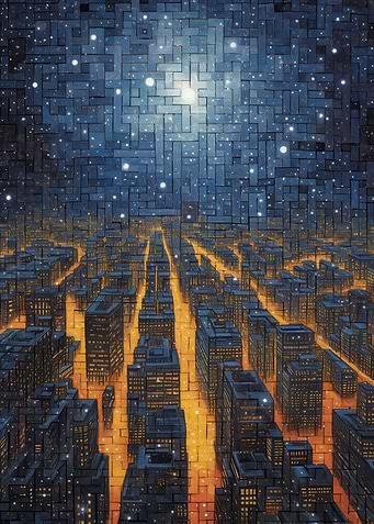 Cityscape Under a Starry Sky