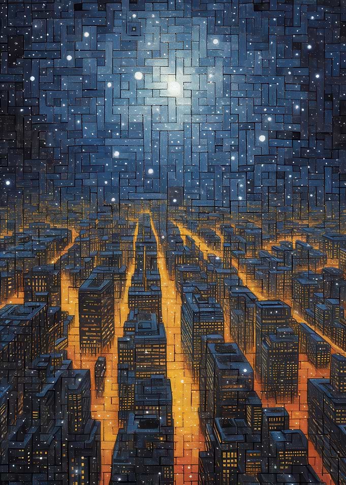 Cityscape Under a Starry Sky