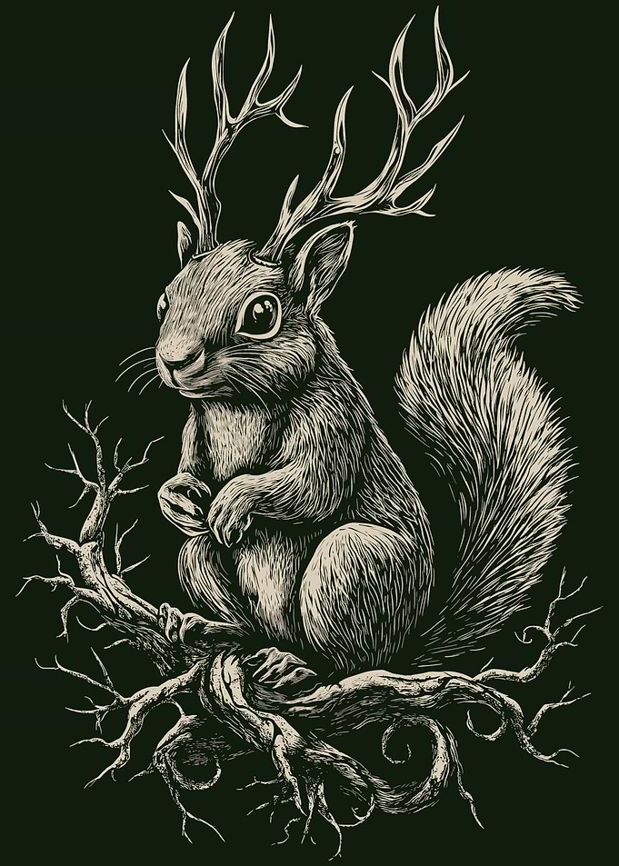 Gothic Squirrel with Antlers