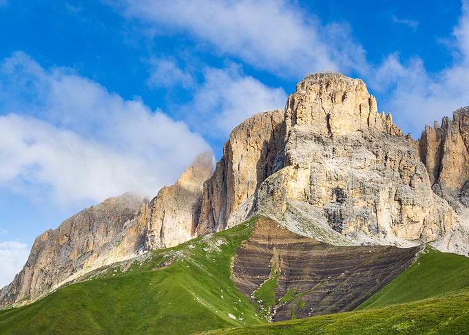 A view of the majestic mountain Sassolungo in Val di Fassa - Italy