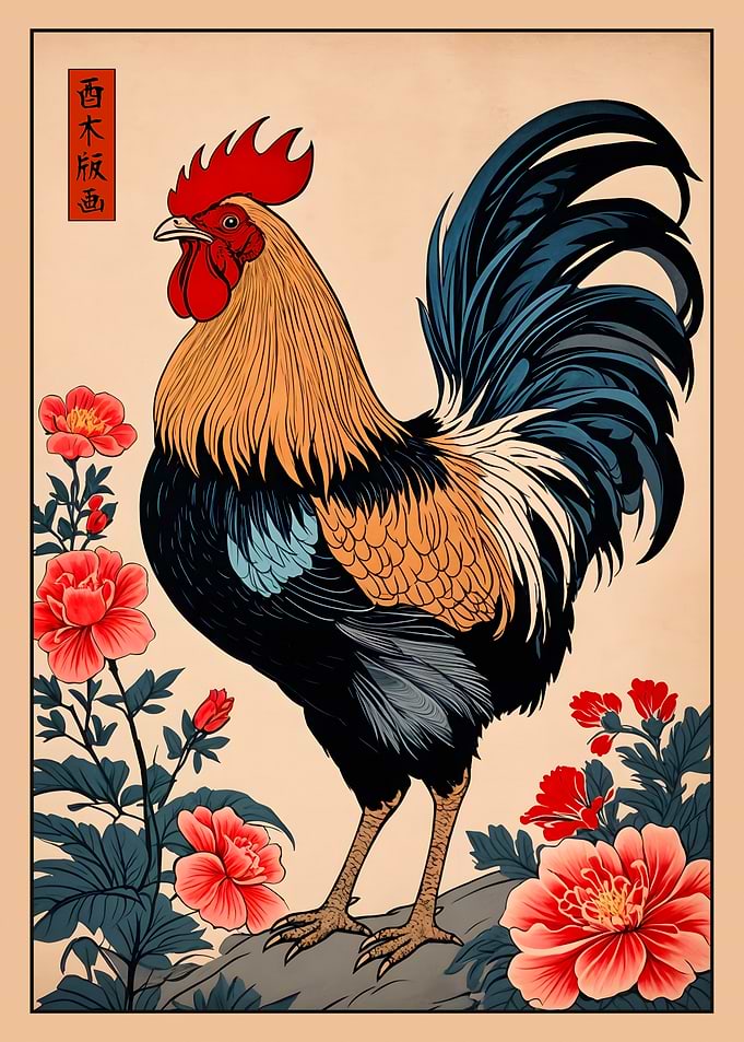 Rooster Japanese Art
