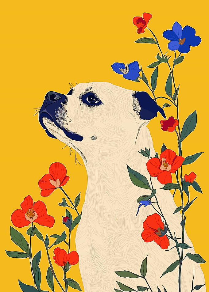 Dog with Flowers