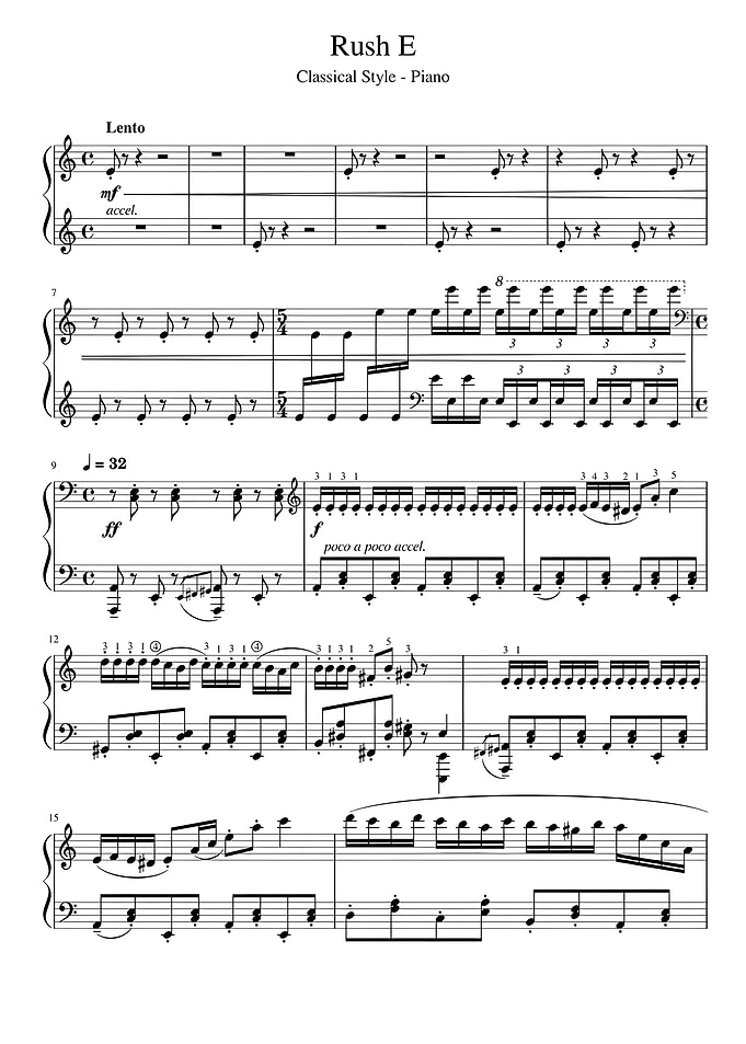 Piano Sheet Music - Rush E