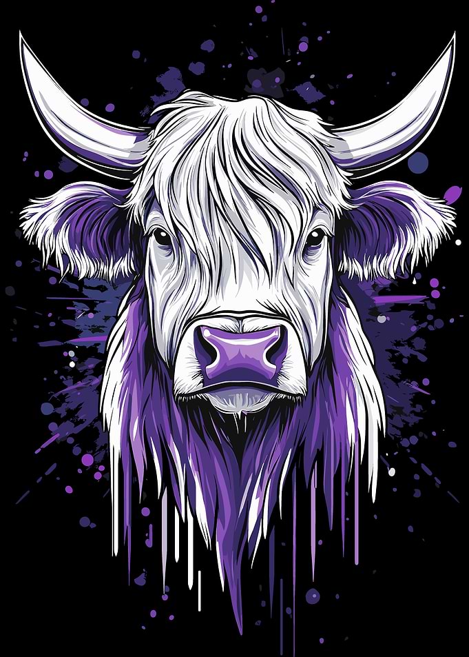 Purple Highland Cow Portrait