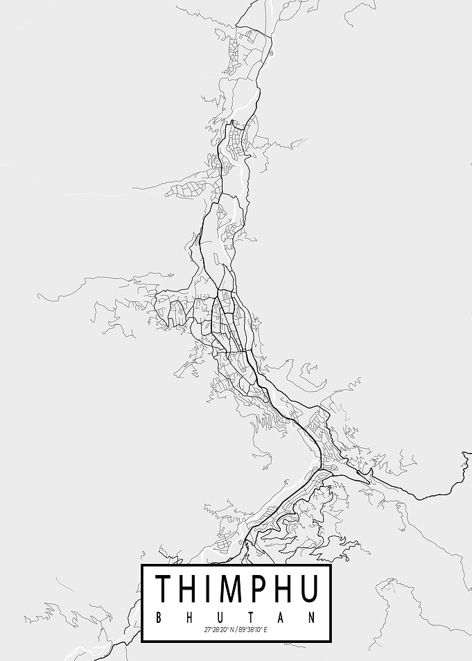 Thimphu City Map Bhutan Light