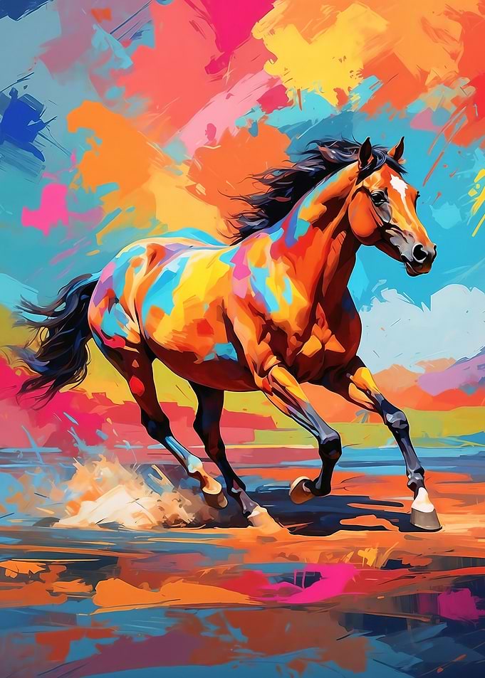 Colorful Wild Horse Running Free