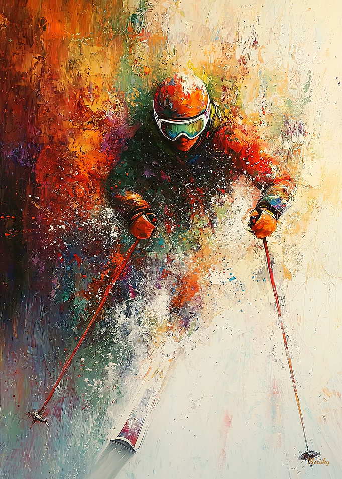 Abstract Skier Art - Winter Sports Action