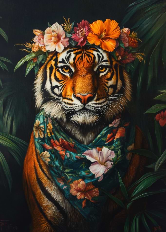 Tiger in Floral Headband