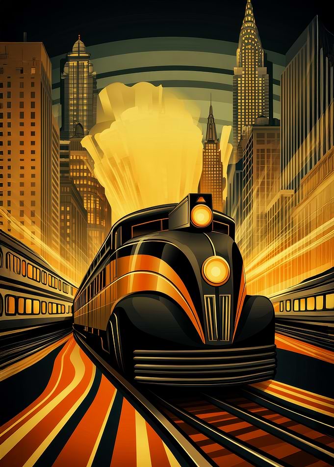 Art Deco Train in City
