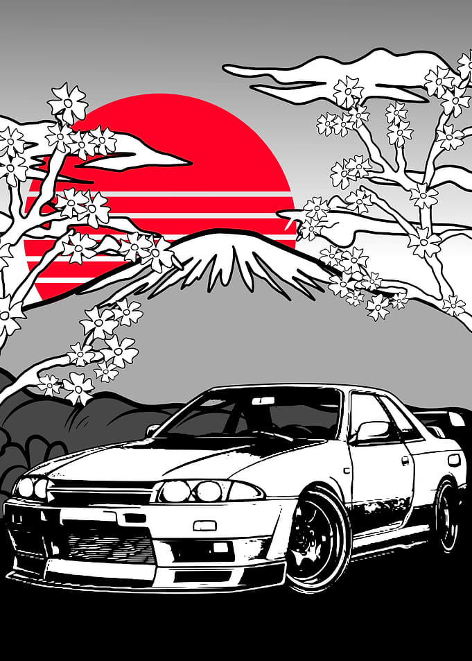 Nissan Skyline R33 with Japanese Landscape