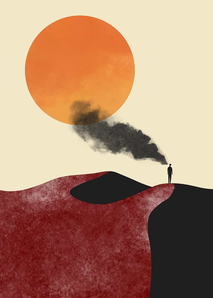 Silhouette Man and Smoke standing on a hill