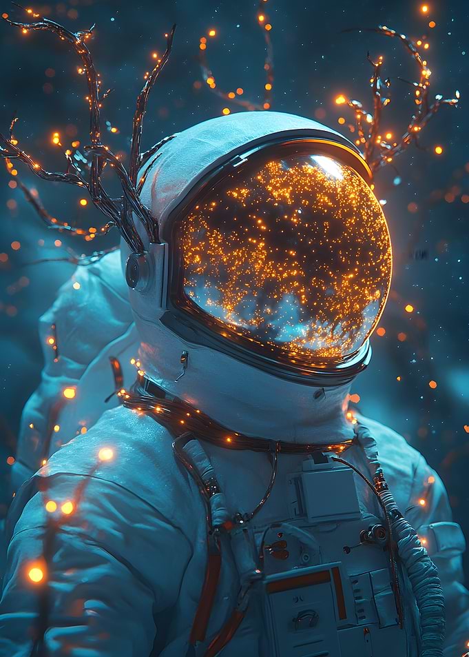 In the boundless darkness the astronaut drifts ser