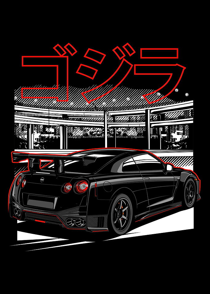 Black Nissan GTR Godzilla