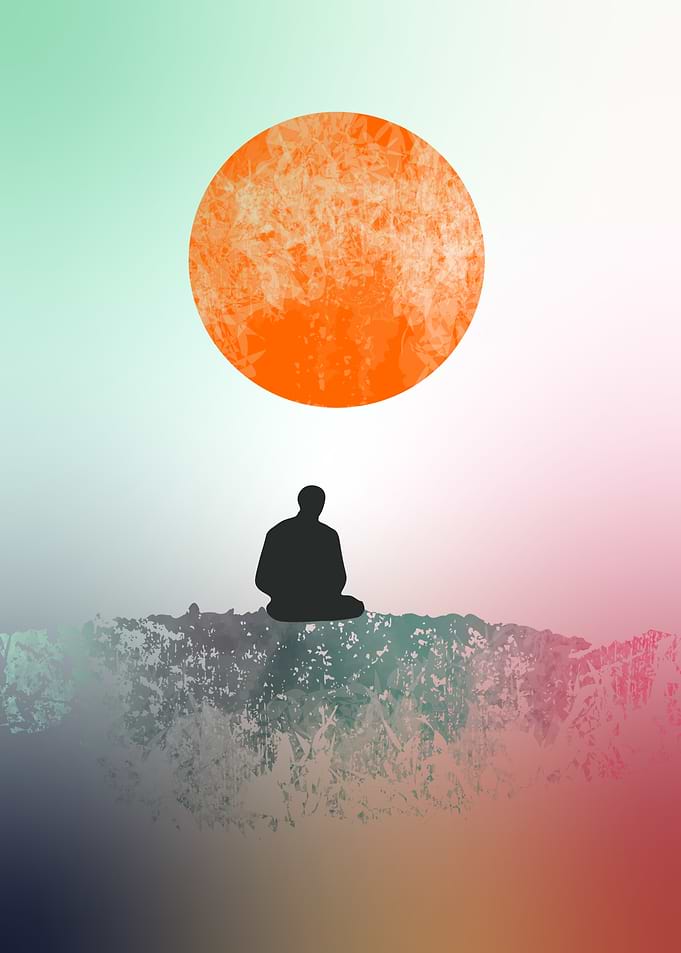 Silhouette Meditation on the hill