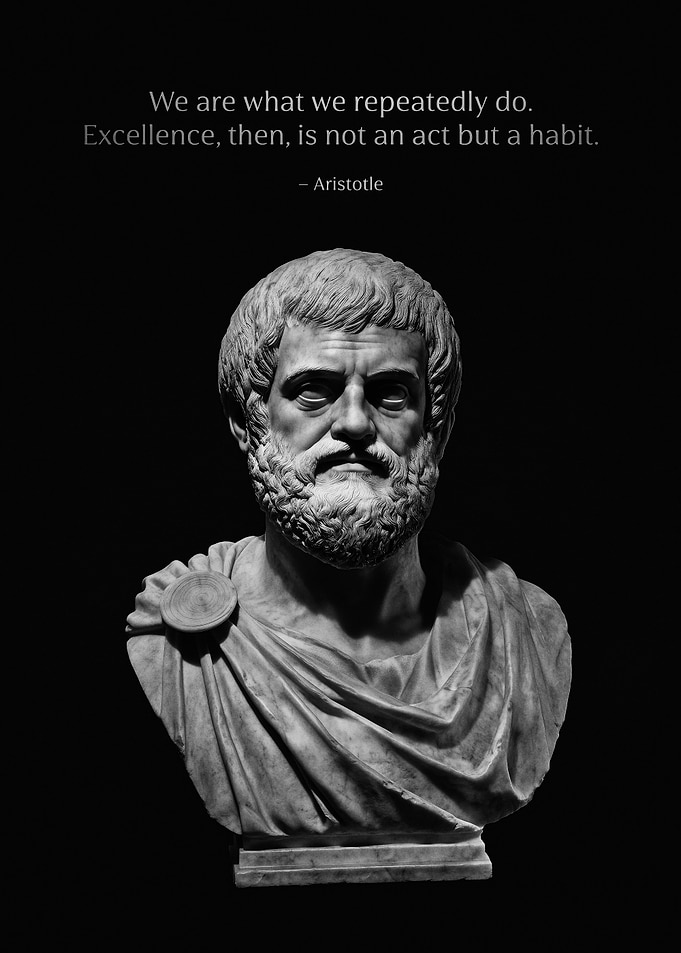 Aristotle Bust & Stoic Quote