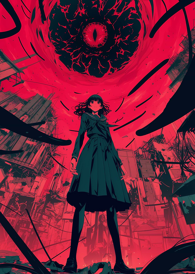 Anime Girl Facing Giant Eye