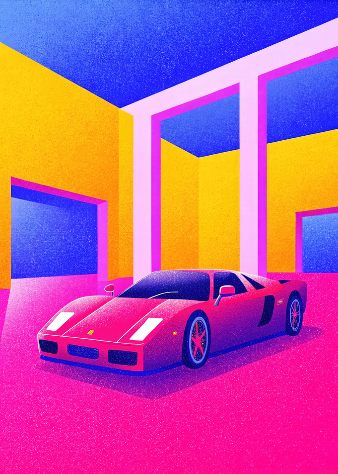 Ferrari in Neon Garage