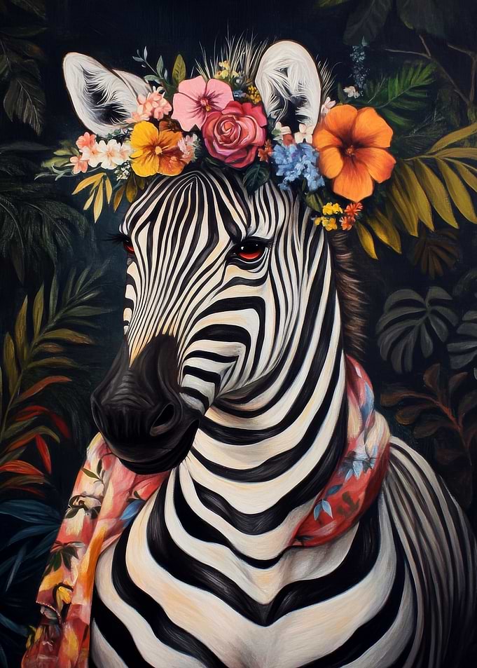 Zebra with Floral Crown