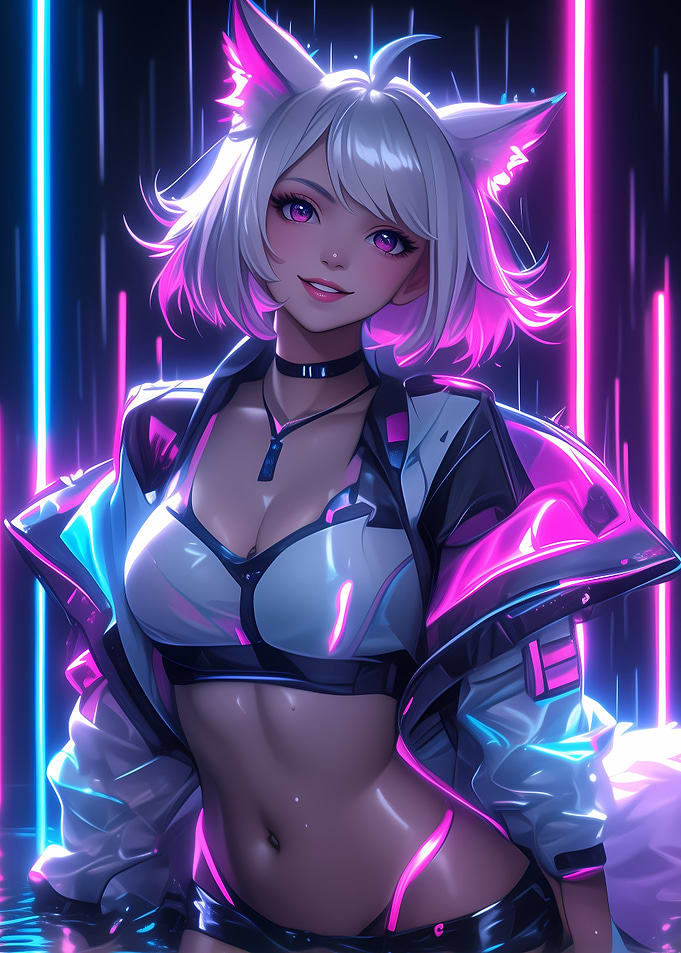 Cyberpunk Anime Girl Gaming