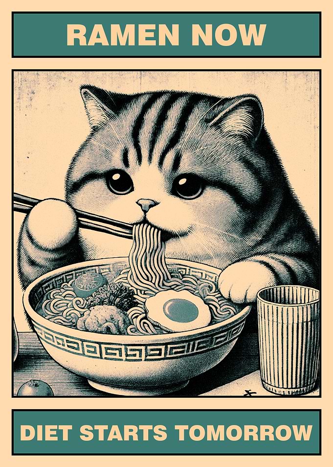 Cute Ramen Fat Cat Poster