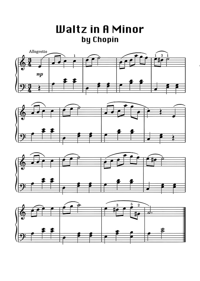 Chopin Waltz in A Minor Sheet Music